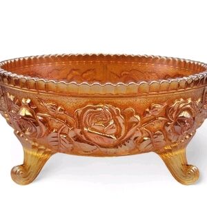Vintage Imperial Carnival Glass High Relief Lustre Rose Marigold Footed Bowl